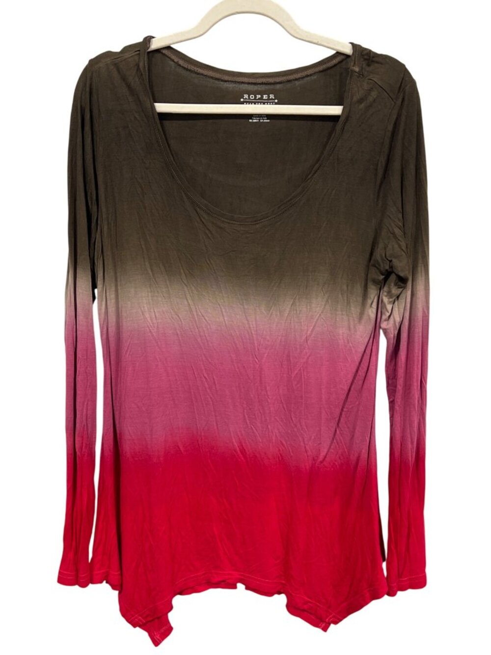 Roper Top XL Long Sleeve Scoop Neck Ombre Brown Pink Red Western Ranch Essential